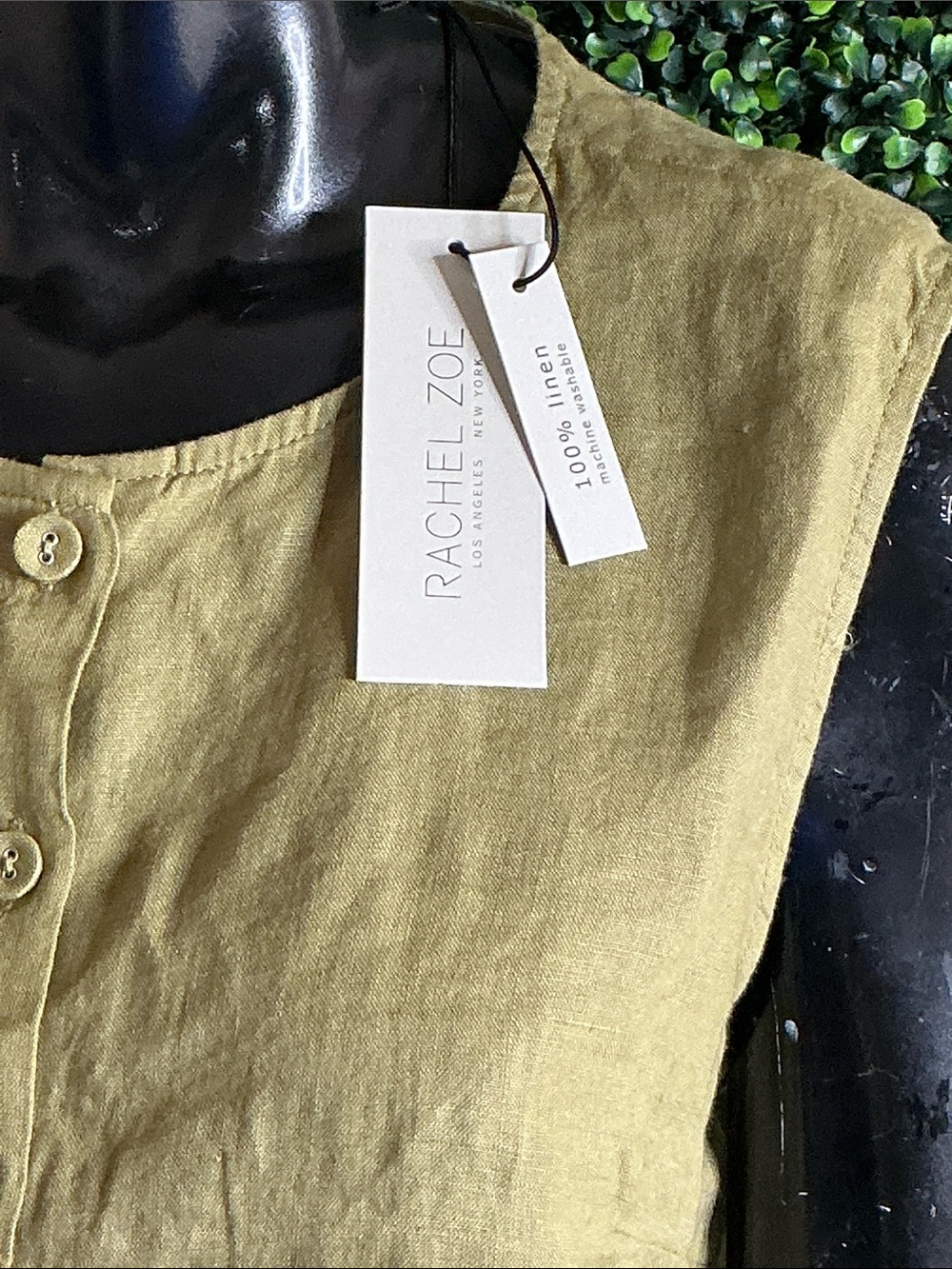 Rachel Zoe Olive Green Linen Button-Front Sleeveless Top - Picture 5 of 10